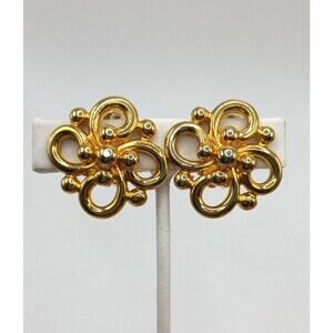 ERWIN PEARL Vintage 80Ss fGolden Earrings Signed clip on